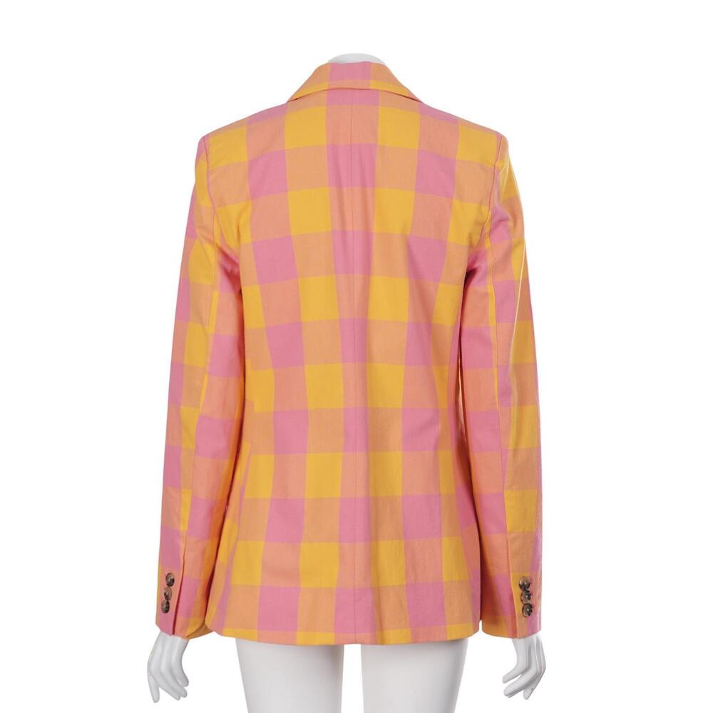 Free Assembly Blazer S Pink Yellow Gingham Check Colorful 1-Button Jacket - Picture 5 of 9